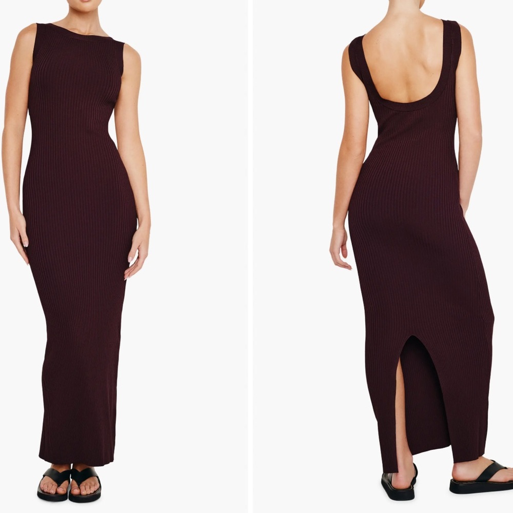 Good American shine scoop back rib maxi sweater dress